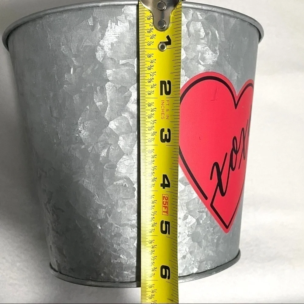 XOXO Heart Tin Bucket Galvanized Metal Pail Valentine Decor Planter Gift Basket